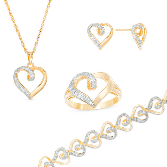 Image result for Diamond Accent Heart Four Piece Jewelry Set in Sterling Silver with 14K Gold Plate