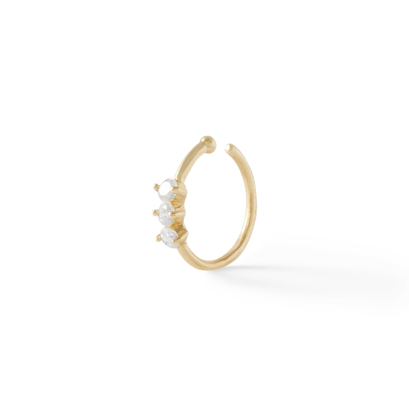 14K Solid Gold CZ Three Stone Nose Ring - 20G 5/16"