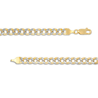 7 or 8.5 inch The Diamond Deal Mens Solid TwoTone 14K Yellow Gold Shiny Diamond-Cut Cuban Comfort Curb Chain Bracelet For men with Lobster-Claw Clasp 