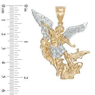 Diamond-Cut Saint Michael Necklace Charm in 10K Two-Tone Gold|Banter