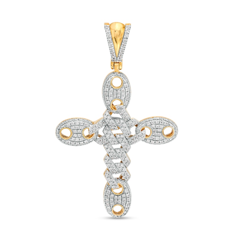 1/2 CT. T.W. Diamond Mariner Link Cross Necklace Charm in 10K Gold