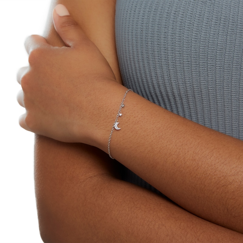 Diamond Accent Moon and Star Bracelet in Sterling Silver