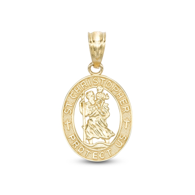 Saint Christopher Oval Necklace Charm in 10K Gold