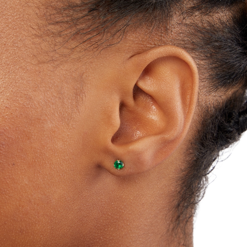 4mm Lab-Created Emerald Stud Earrings in 10K Gold