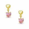 Thumbnail Image 0 of 10K Gold Heart with Heart-Shaped Pink Cubic Zirconia Dangle Earrings