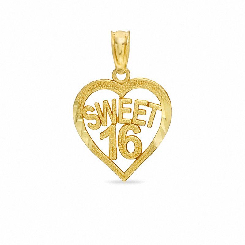 Diamond-Cut SWEET 16 Heart Charm in 10K Gold