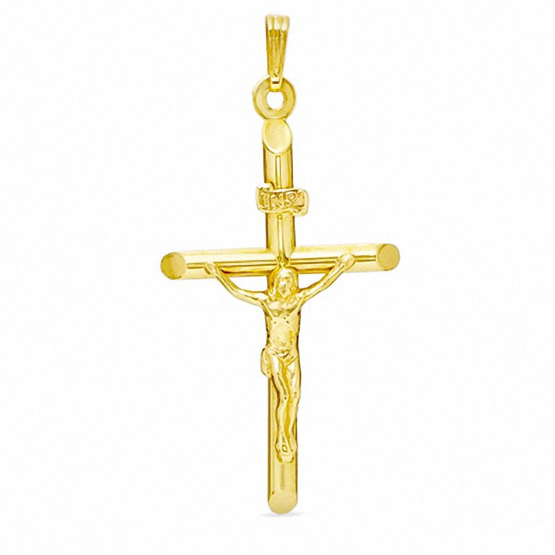 Large Tube Crucifix Charm in 14K Gold
