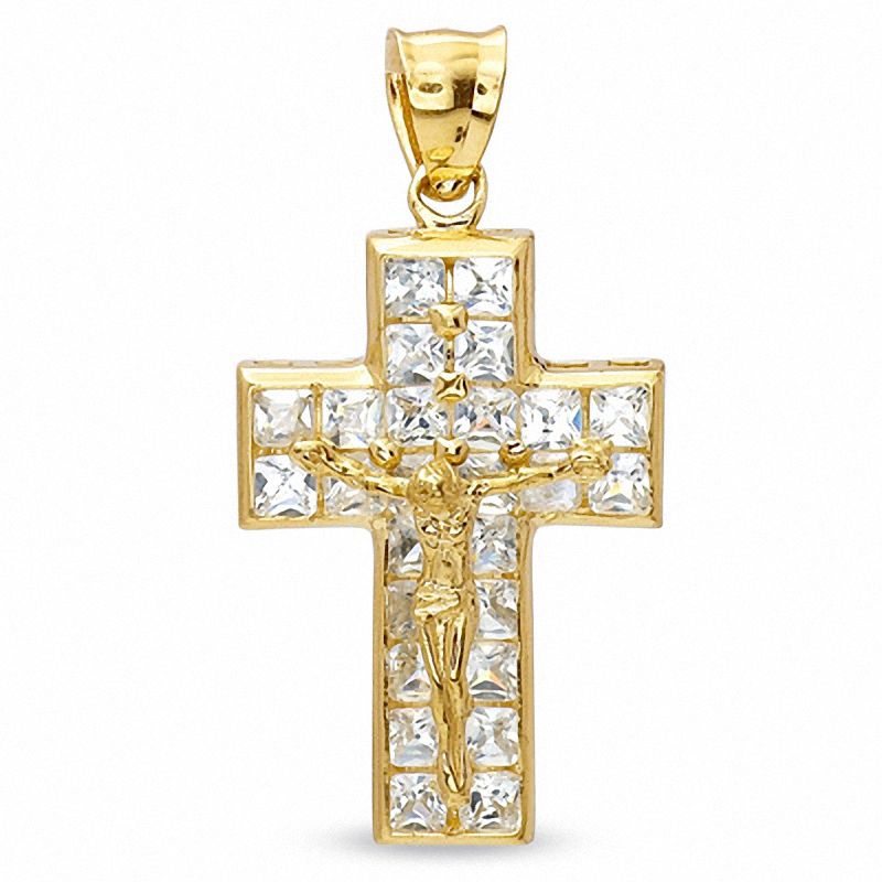 Cubic Zirconia Bold Crucifix Charm in 10K Gold | Piercing Pagoda