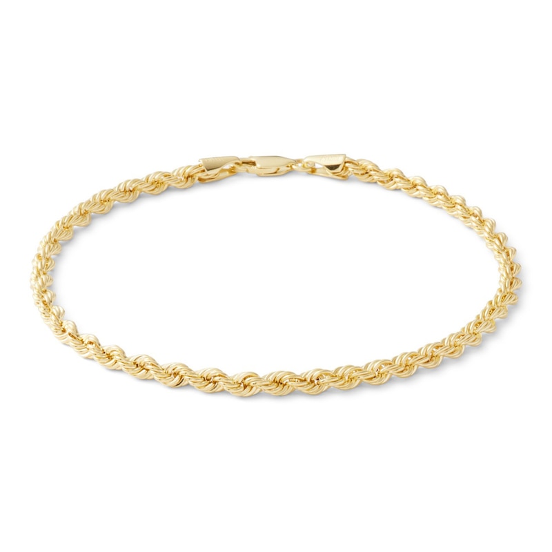 10K Hollow Gold Rope Chain Bracelet - 8"