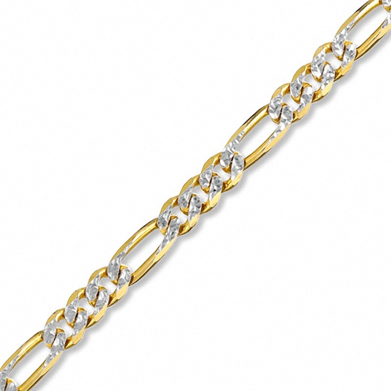 10K Gold 080 Gauge Pavé Figaro Chain Anklet - 11"