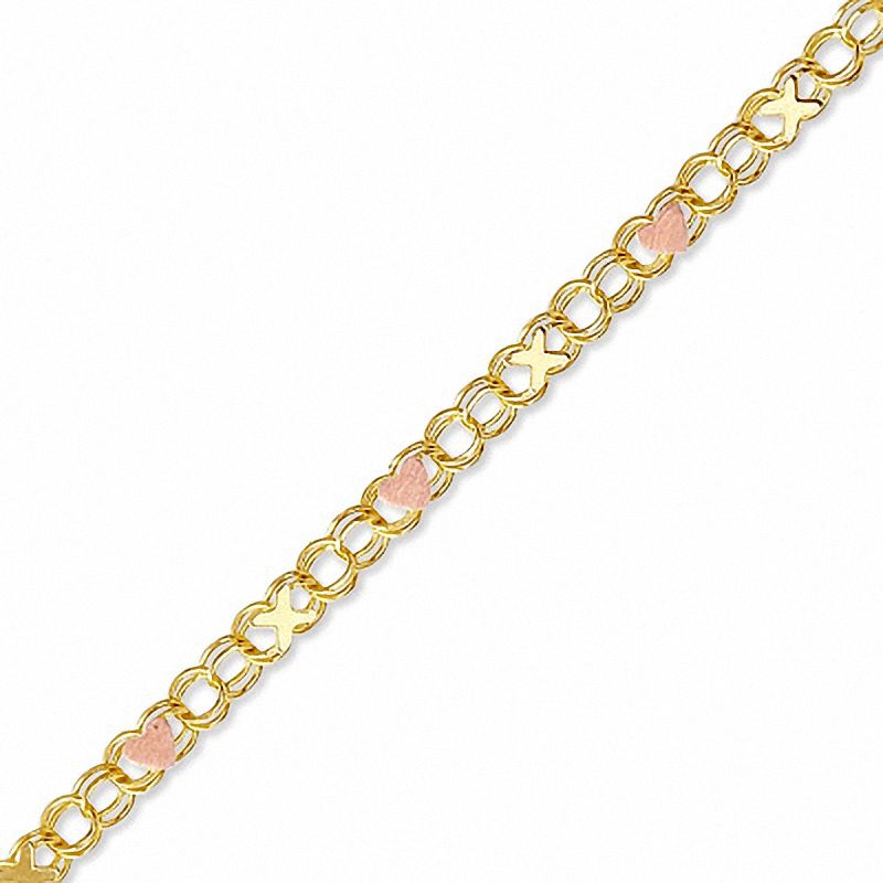 Child's 10K Two-Tone Gold "X" and Heart Bracelet - 5.5"