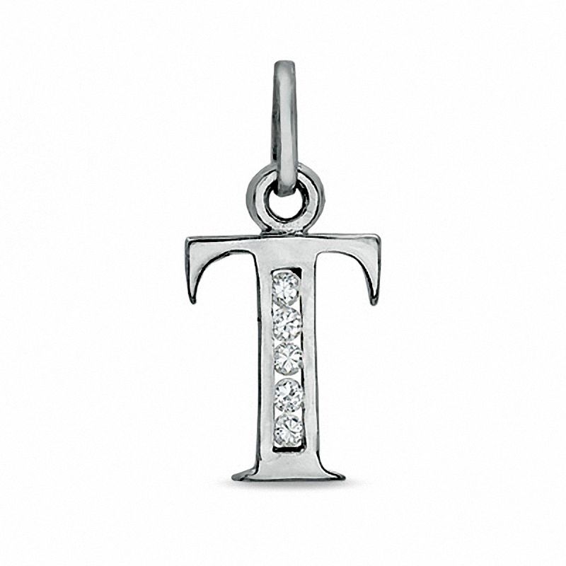 Cubic Zirconia Small Initial "T" Charm in Sterling Silver