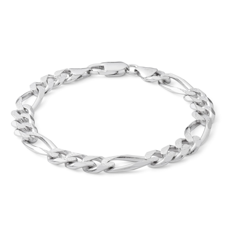 Made in Italy 220 Gauge Pavé Figaro Chain Bracelet in Sterling Silver - 8"