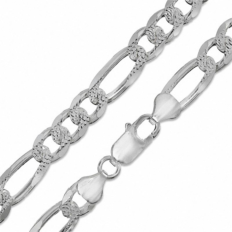 Sterling Silver 220 Gauge Pavé Figaro Chain Necklace - 22"