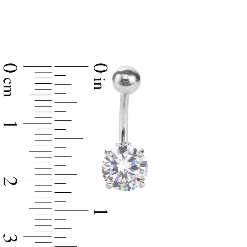 Stainless Steel CZ Heart Belly Button Ring - 14G 3/8"