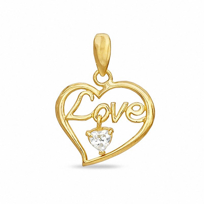 Cubic Zirconia Dangle Love Heart Charm in 10K Gold