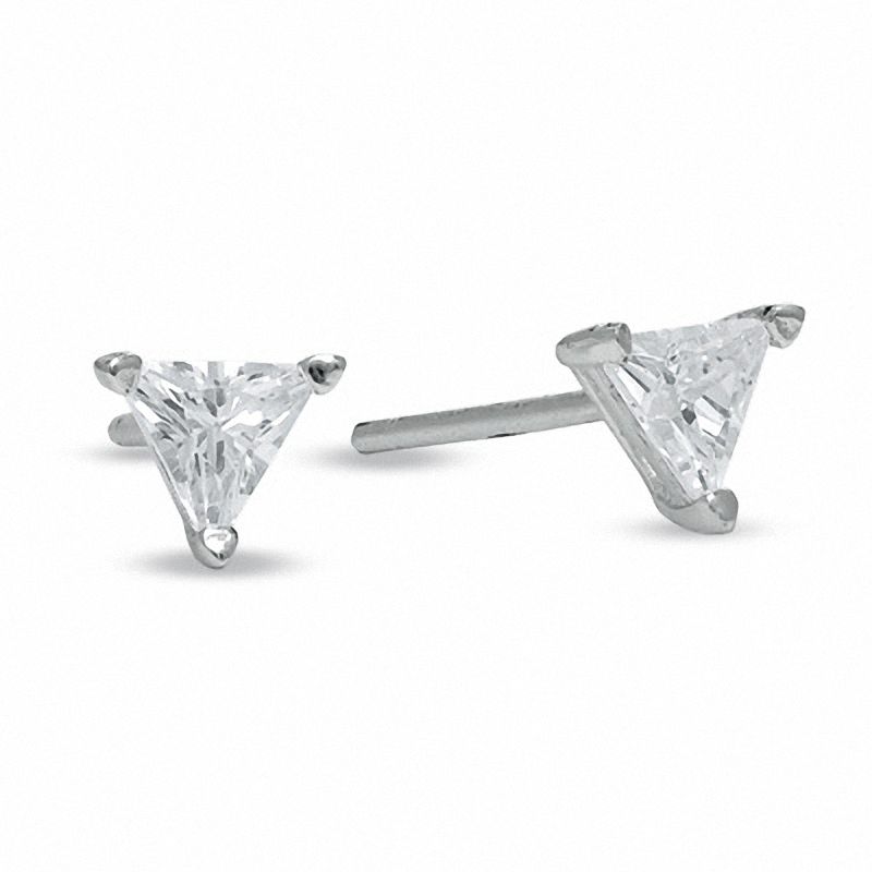 4mm Trillion-Cut Cubic Zirconia Stud Earrings in Sterling Silver