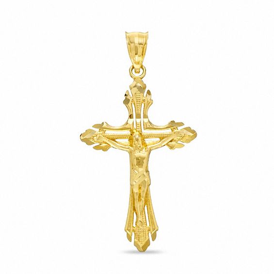14K Gold Diamond-Cut Open Crucifix Charm | Piercing Pagoda