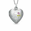Thumbnail Image 0 of "I Love You" Floral Filigree Heart Locket in Sterling Silver with Pink and Green Resin