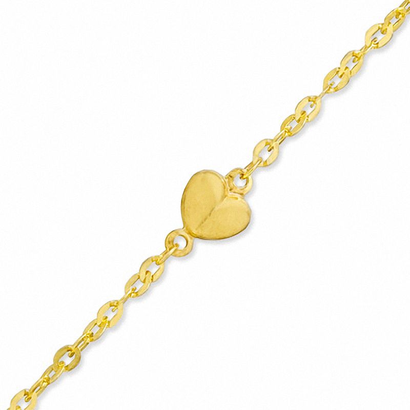 10K Gold Cable Chain Bracelet with Heart Charms - 7"