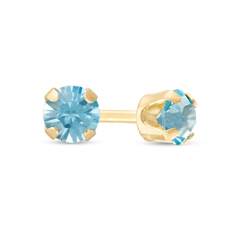 3mm Light Blue Crystal Solitaire Stud Piercing Earrings in 14K Solid Gold