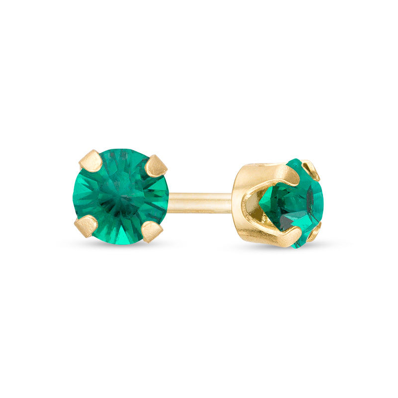 3mm Green Crystal Solitaire Stud Piercing Earrings in 14K Solid Gold