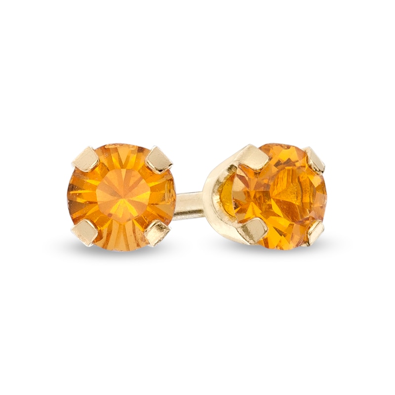 3mm Yellow Crystal Solitaire Stud Piercing Earring in 14K Solid Gold