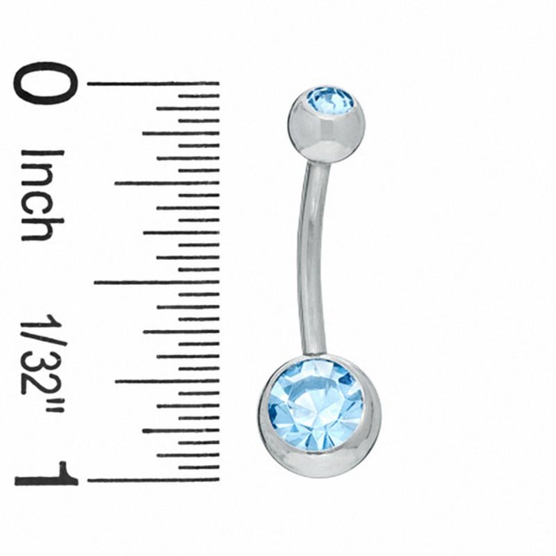 Solid Stainless Steel CZ Blue Belly Button Ring - 14G
