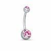 Thumbnail Image 0 of Stainless Steel Pink CZ Belly Button Ring - 14G 7/16"