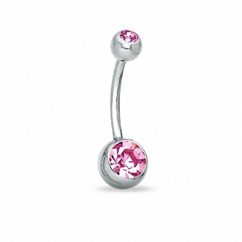 Stainless Steel Pink CZ Belly Button Ring - 14G 7/16"