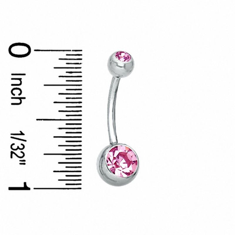 Stainless Steel Pink CZ Belly Button Ring - 14G 7/16"
