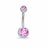 Thumbnail Image 0 of 014 Gauge Belly Button Ring with Purple Cubic Zirconia in Stainless Steel