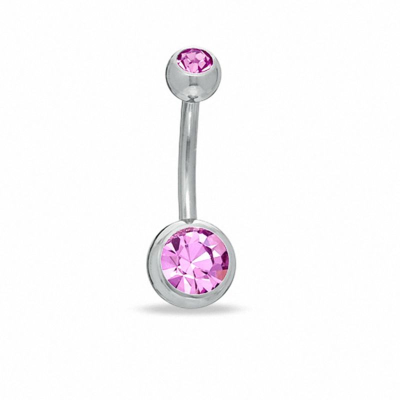 014 Gauge Belly Button Ring with Purple Cubic Zirconia in Stainless Steel