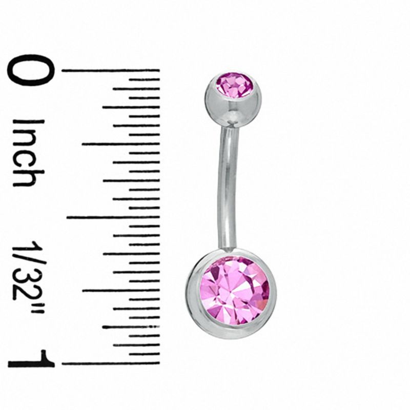 014 Gauge Belly Button Ring with Purple Cubic Zirconia in Stainless Steel