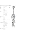 Thumbnail Image 1 of Solid Stainless Steel CZ Three-Stone Dangle Belly Button Ring - 14G