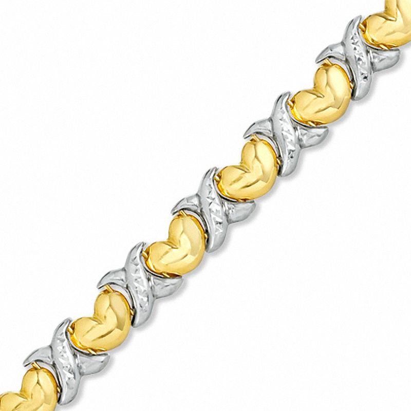 14K Two-Tone Gold Diamond-Cut "X" and Heart Stampato Bracelet - 7.25"