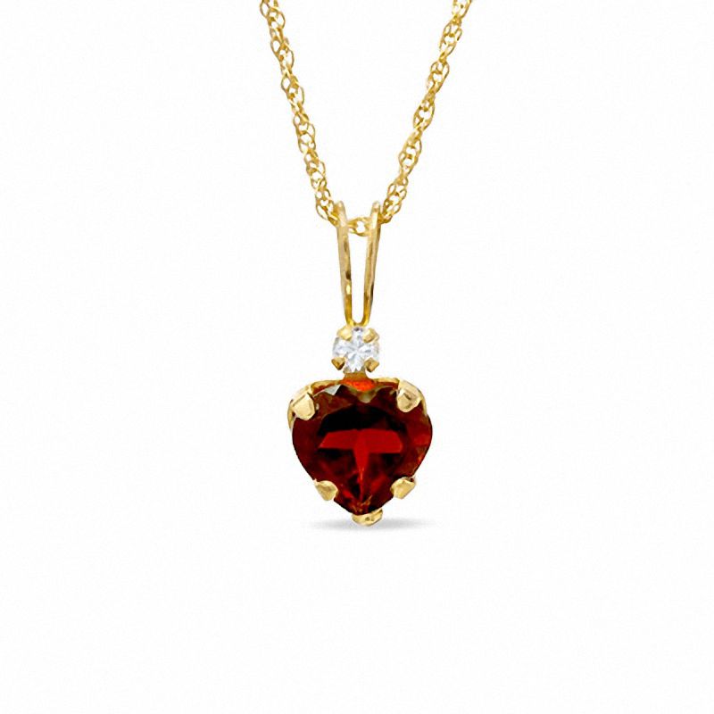 6mm Heart-Shaped Garnet Pendant in 10K Gold with CZ