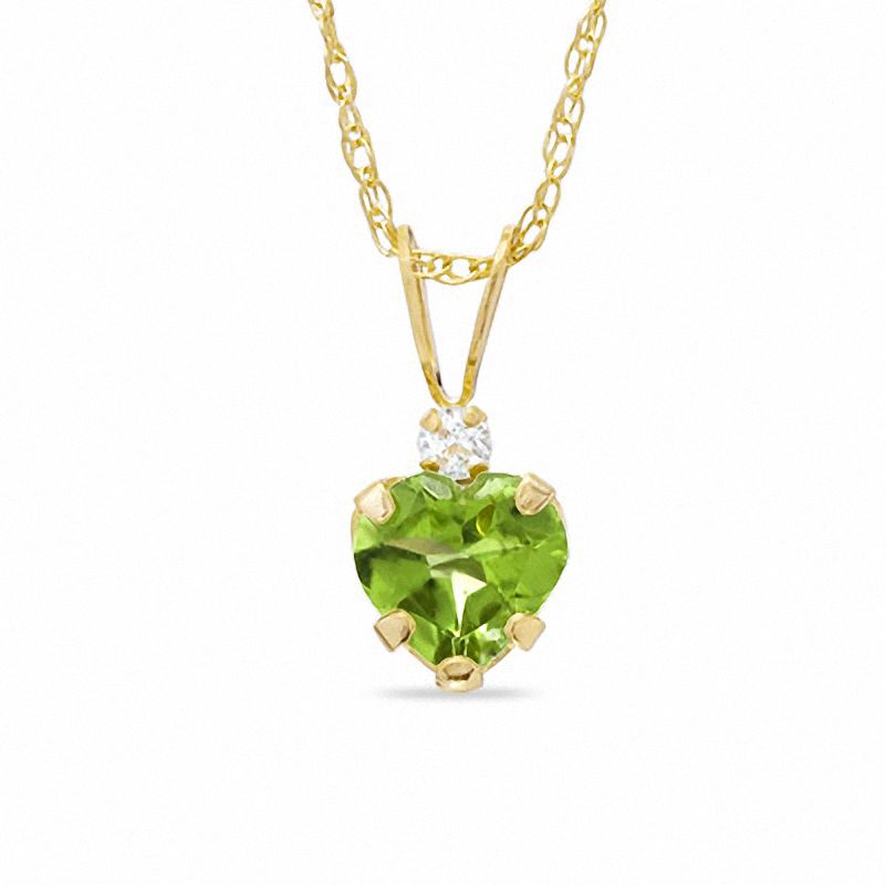 6mm Heart-Shaped Peridot Pendant in 10K Gold with CZ