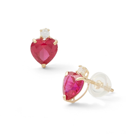 6mm Heart-Shaped Lab-Created Ruby Stud Earrings in 10K Gold with CZ ...