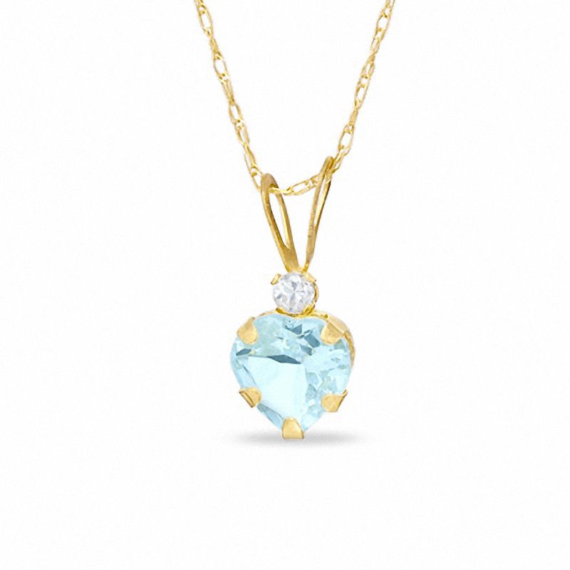 6mm Heart-Shaped Aquamarine Drop Pendant in 10K Gold with CZ