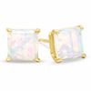 Thumbnail Image 0 of 6.0mm Princess-Cut Lab-Created Opal Stud Earrings in 10K Gold