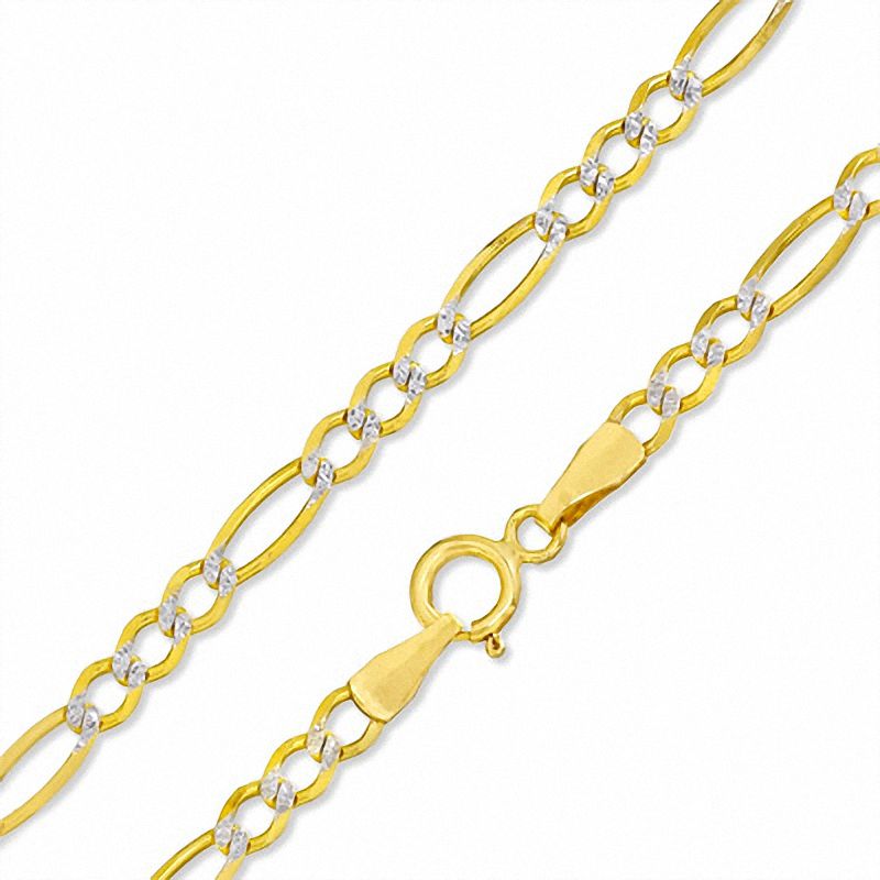 065 Gauge Pavé Figaro Chain Bracelet in 14K Gold - 10"