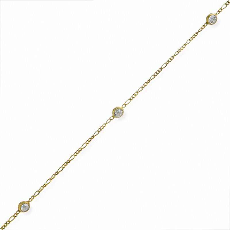 035 Gauge Figaro Chain Anklet with CZ in 10K Gold - 10"