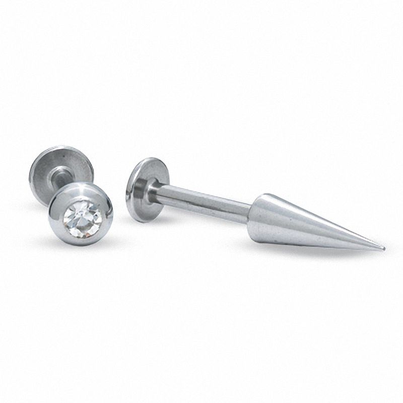 014 Gauge Spiked Labret Set with Crystal in Stainless Steel