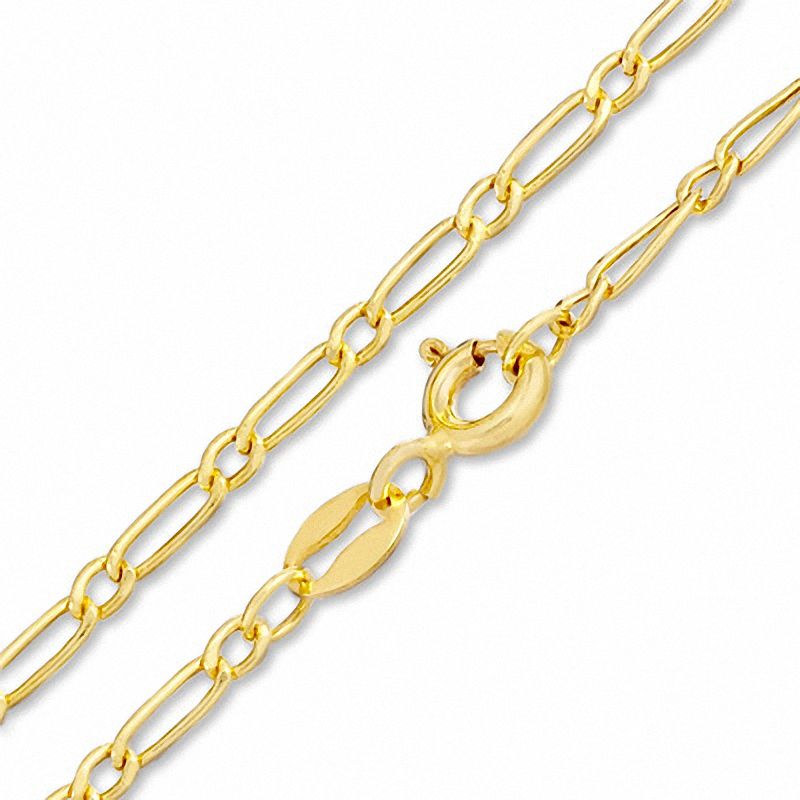 050 Gauge Hollow Figaro 1+1 Chain Necklace in 14K Gold - 13"