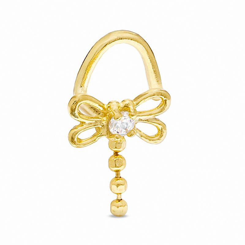 020 Gauge Dangle Dragonfly Nose Ring with Cubic Zirconia in 10K Gold