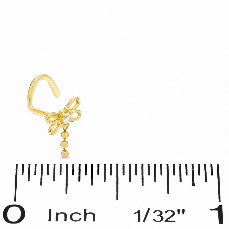 020 Gauge Dangle Dragonfly Nose Ring with Cubic Zirconia in 10K Gold