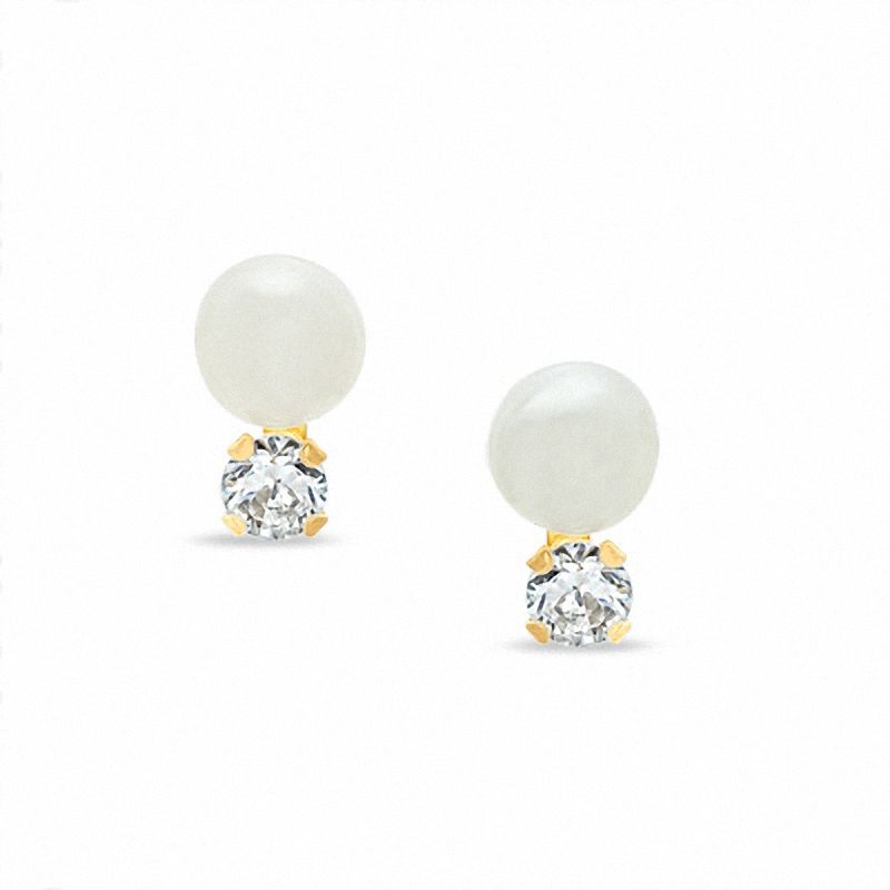 5mm Cultured Freshwater Pearl Drop Earrings in 10K Gold with CZ