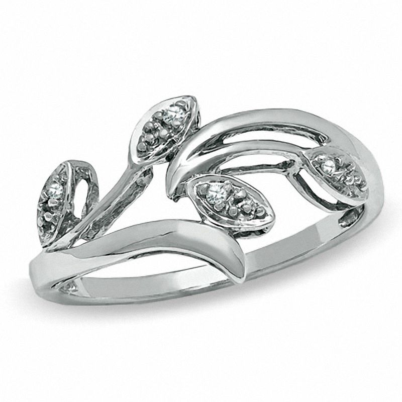 Diamond Accent Abstract Flower Ring in Sterling Silver - Size 7