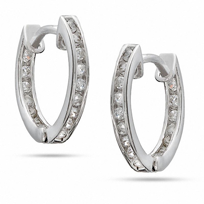 Cubic Zirconia Inside/Out Huggie Earrings in Sterling Silver